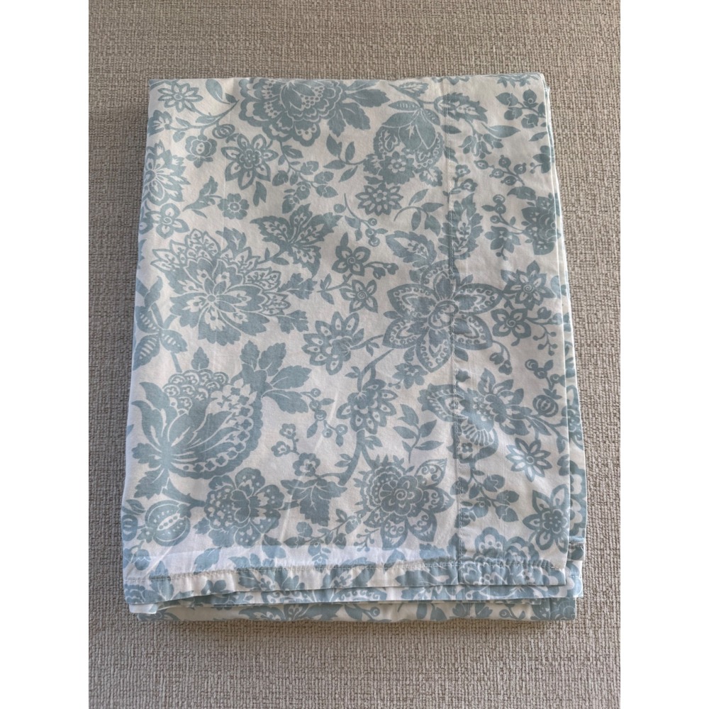 Laura Ashley Home Twin Cotton Flat Sheet White Blue Floral Cottagecore